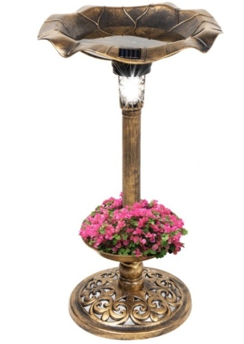 Solar Lighted Bird Bath w/ Planter, Bronze - Lot 242