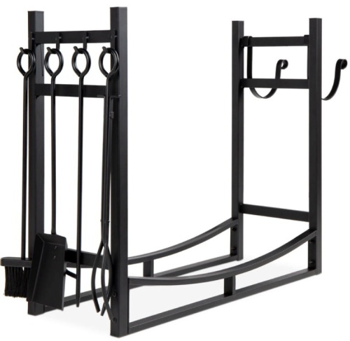 Steel Firewood Log Storage Rack & Tool Set w/ Kindling Holder - 34.25in - Lot 243