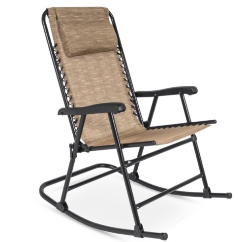 Foldable Zero Gravity Rocking Patio Lounge Chair, Beige - Lot 244