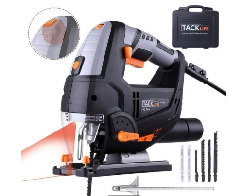 Tacklife 6.7 Amp 3000 SPM Jigsaw tool with Laser & LED, 6 Variable Speed, Carrying Case, 6 Blades, 45°Bevel Cutting & Tool-free Blade Changing and 10 Feet Cord - PJS02A - Lot 247