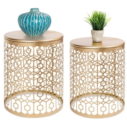 Set of 2 Decorative Round Side Accent Table Nightstands w/ Nesting Design - Lot 248