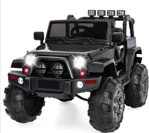12V Kids Ride-On Truck Car Toy w/ 3 Speeds, LED, Remote, Bluetooth, Black - Lot 288