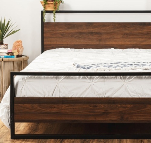 Metal Wood Platform Queen Bed Frame w/ Wooden Slats - Lot 297