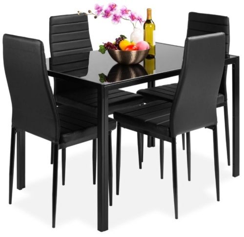 5-Piece Dining Table Set w/ Glass Top, Leather Chairs - Lot 298