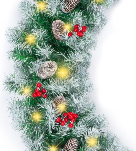 Pre-Lit Pre-Decorated Garland w/ 200 Partially Flocked Tips, 50 Lights - 9ft - Lot 300
