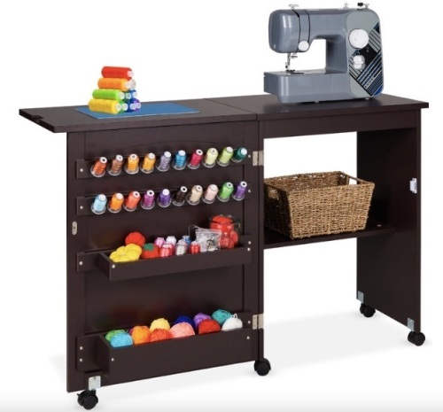Folding Sewing Table Multipurpose Craft Station & Side Table w/ Wheels - Lot 275