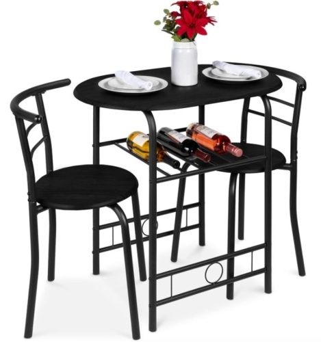 3-Piece Wooden Table & Chairs Dining Set w/ Lower Storage Shelf, Black - Lot 308