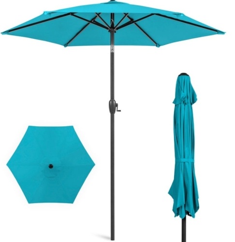 Outdoor Market Patio Umbrella w/ Push Button Tilt, Crank Lift - 7.5ft, Sky Blue - Lot 313
