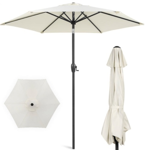 Outdoor Market Patio Umbrella w/ Push Button Tilt, Crank Lift - 7.5ft, Cream - Lot 314
