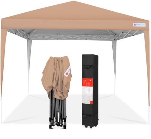 Outdoor Portable Pop Up Canopy Tent w/ Carrying Case, 10x10ft, Tan - Lot 321