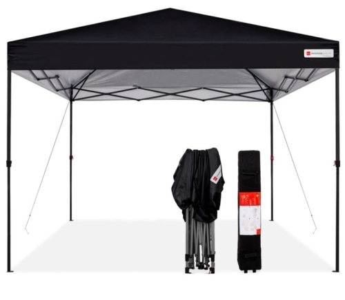 One-Person Setup Instant Pop Up Canopy w/ Wheeled Bag - 10x10ft, Black - Lot 323