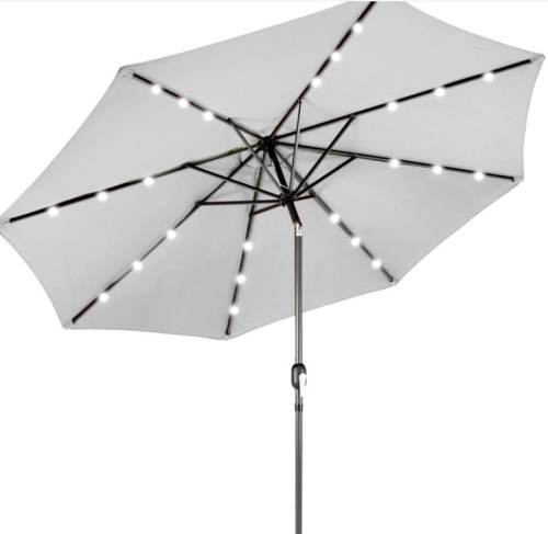 Solar LED Lighted Patio Umbrella w/ Tilt Adjustment, UV-Resistance - 10ft, Fog Gray - Lot 331