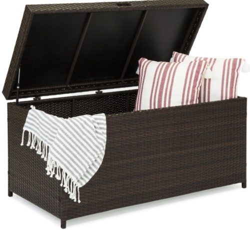Indoor Outdoor Wicker Storage Box w/ Steel Frame, Lift-Up Top - 136 Gal - Lot 336