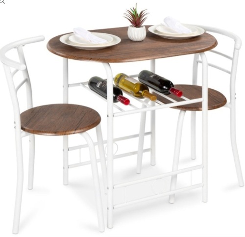 3-Piece Wooden Table & Chairs Dining Set w/ Lower Storage Shelf, White/Brown - Lot 337