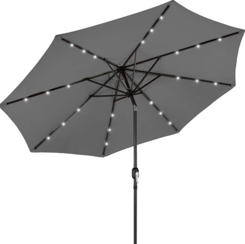 Solar LED Lighted Patio Umbrella w/ Tilt Adjustment, UV-Resistance - 10ft, Gray - Lot 341