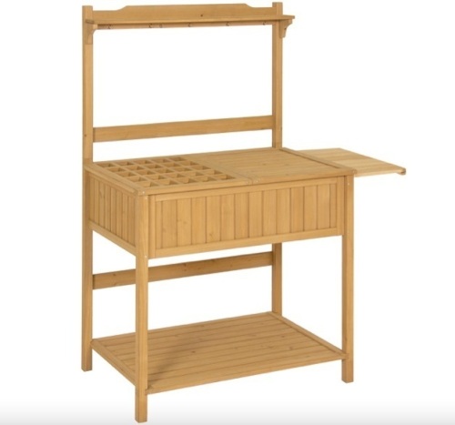 Best Choice Products Outdoor Garden Wooden Recessed Storage Potting Bench Work Station - Natural - Lot 347