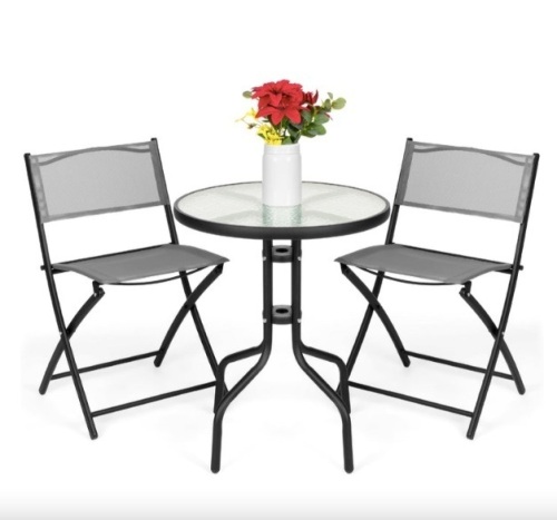 3-Piece Bistro Set w/ Glass Table, 2 Foldable Chairs - Lot 348