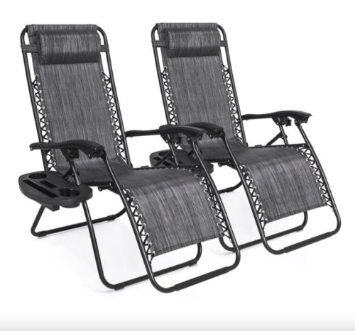 Set of 2 Adjustable Zero Gravity Patio Chair Recliners w/ Cup Holders - Lot 351