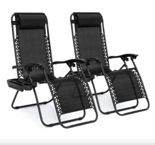 Set of 2 Adjustable Zero Gravity Patio Chair Recliners w/ Cup Holders - Lot 352