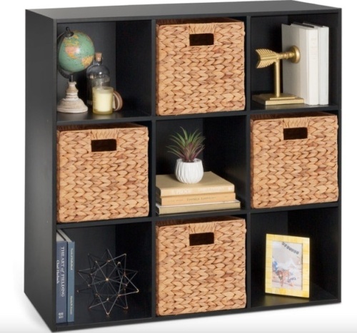 9-Cube Bookshelf Storage Display w/ 3 Removable Panels, Customizable Design - Lot 359