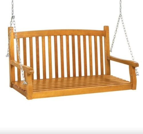 Wooden Curved Back Hanging Porch Swing Bench w/ Mounting Chains - 48in - Lot 362