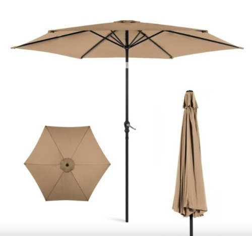 Outdoor Steel Market Patio Umbrella Decoration w/ Tilt, Crank Lift - 10ft - Lot 363