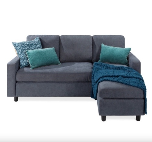 Linen Sectional Sofa Couch w/ Chaise Lounge, Reversible Ottoman Bench - Lot 365