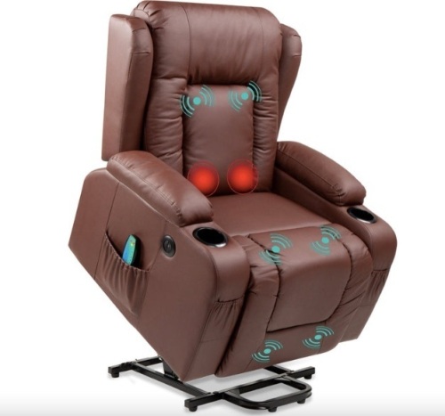 Electric Power Lift Recliner Massage Chair w/ Heat, USB Port, Cupholders - Lot 369