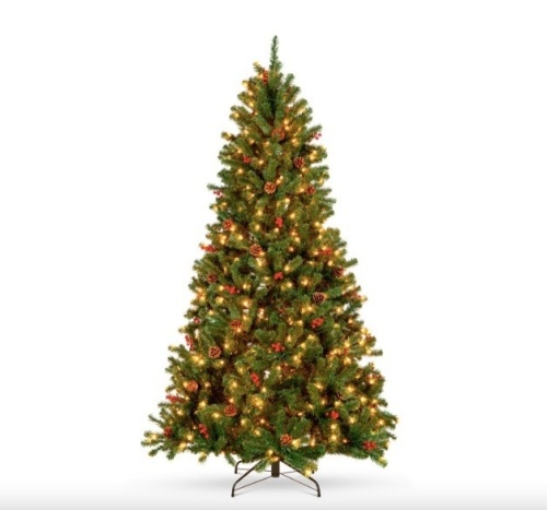 Pre-Lit Pre-Decorated Spruce Christmas Tree w/ Pine Cones, Berries, 6ft - Lot 373