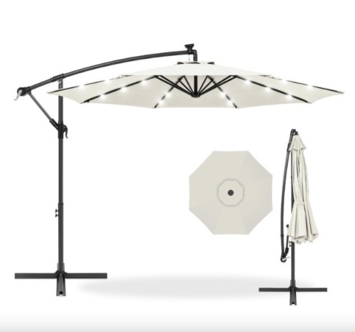 Solar LED Offset Hanging Patio Umbrella w/ Crank Tilt Adjustment - 10ft - Lot 377