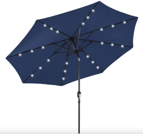 Solar LED Lighted Patio Umbrella w/ Tilt Adjustment, UV-Resistance - 10ft - Lot 383