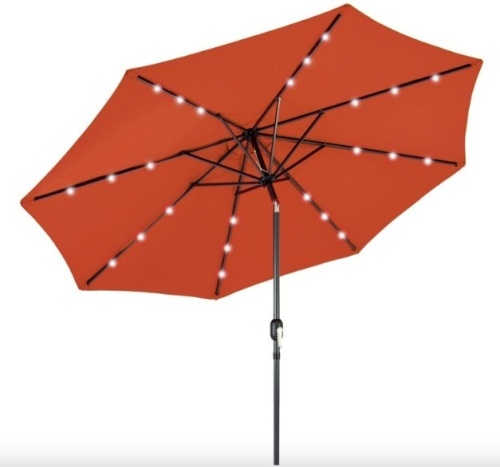 Solar LED Lighted Patio Umbrella w/ Tilt Adjustment, UV-Resistance - 10ft - Lot 384