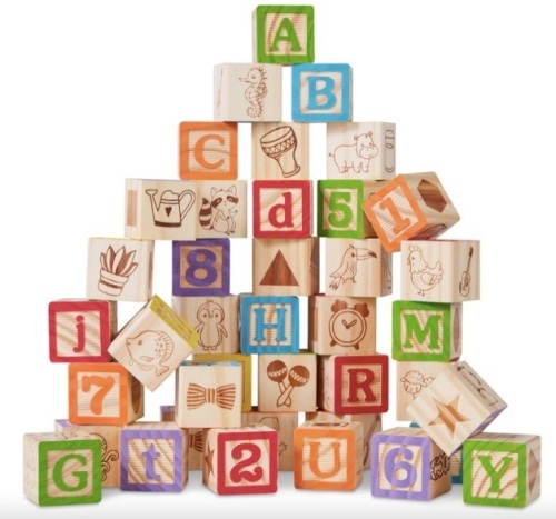 40-Piece Kids Wooden ABC Block Set Toddler STEM Toy w/ Carrying Case - Lot 397