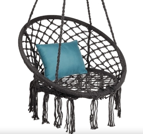 Best Choice Products Handwoven Cotton Macramé Hammock Hanging Chair Swing for Indoor & Outdoor Use w/Backrest, Fringe Tassels, 265 Pound Capacity - Black - Lot 399