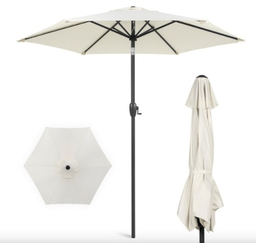Outdoor Market Patio Umbrella w/ Push Button Tilt, Crank Lift - 7.5ft - Lot 414