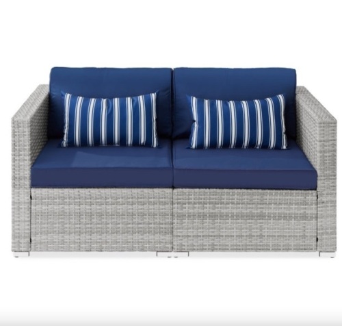 2-Person Outdoor Patio Loveseat Sofa Couch w/ 2 Accent Pillows - Lot 422