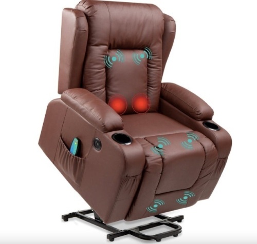 Electric Power Lift Recliner Massage Chair w/ Heat, USB Port, Cupholders - Lot 423