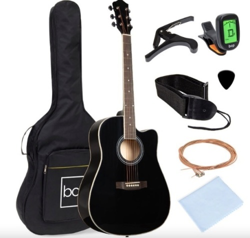 Full Size Beginner Acoustic Guitar Set with Case, Strap, Capo - 41in - Lot 426