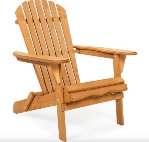 Folding Wooden Adirondack Chair Accent Furniture w/ Natural Finish - Brown - Lot 430