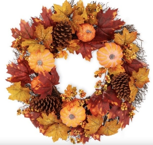 Artificial Fall Wreath, Autumn Thanksgiving Holiday Decoration - 24in - Lot 431