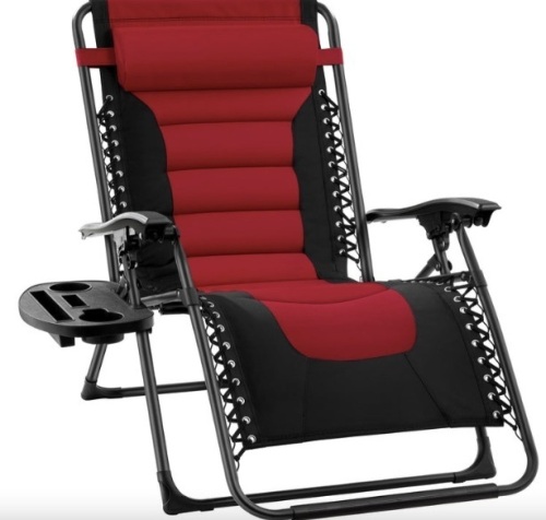 Oversized Padded Zero Gravity Chair, Folding Recliner w/ Headrest, Side Tray - Lot 434