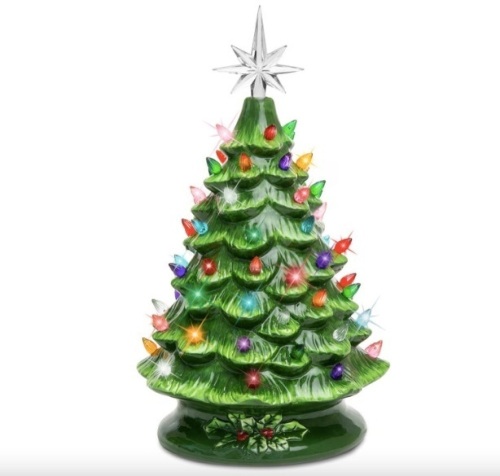 15in Pre-Lit Hand-Painted Ceramic Tabletop Christmas Tree w/ 64 Lights - Lot 437