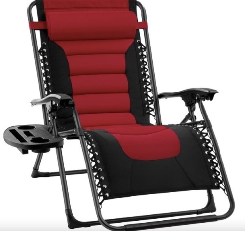 Oversized Padded Zero Gravity Chair, Folding Recliner w/ Headrest, Side Tray - Lot 482
