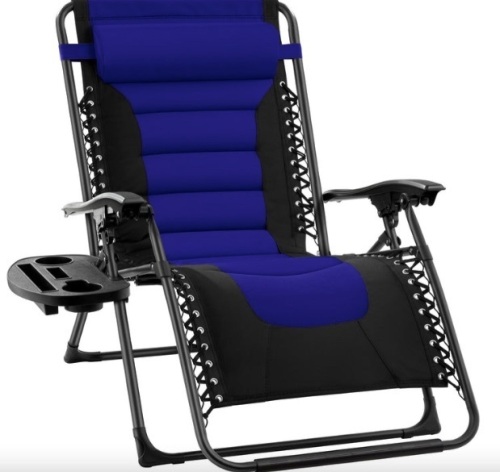 Oversized Padded Zero Gravity Chair, Folding Recliner w/ Headrest, Side Tray - Lot 483