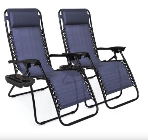 Set of 2 Adjustable Zero Gravity Patio Chair Recliners w/ Cup Holders - Lot 484