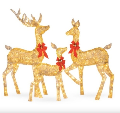 3-Piece Lighted Christmas Deer Set Outdoor Decor with LED Lights - Lot 485