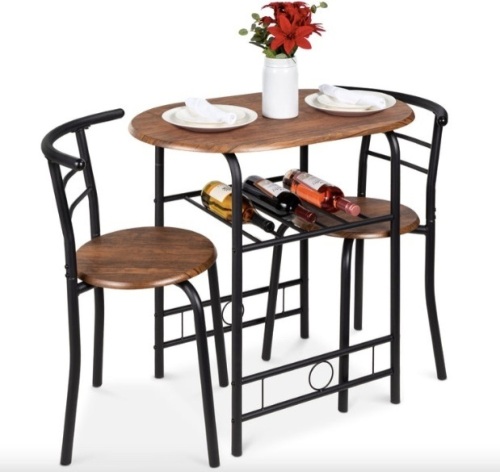 3-Piece Wooden Table & Chairs Dining Set w/ Lower Storage Shelf - Lot 486