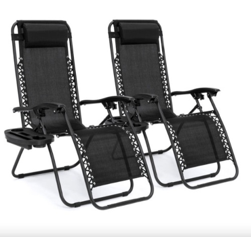 Set of 2 Adjustable Zero Gravity Patio Chair Recliners w/ Cup Holders - Lot 487