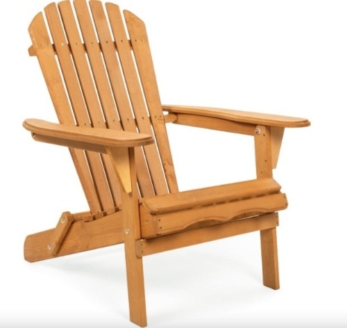 Folding Wooden Adirondack Chair Accent Furniture w/ Natural Finish - Brown - Lot 490