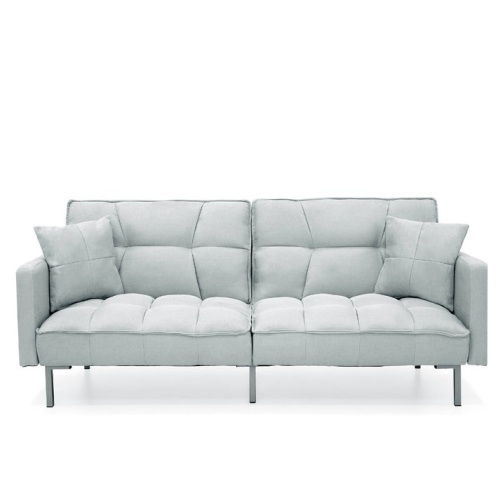 Convertible Linen Tufted Futon w/ 2 Plush Pillows, Split-Back Design - Lot 507